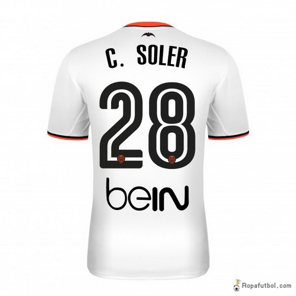 Camiseta Valencia Replica Primera Ropa Carlossoler 2016/17 Blanco